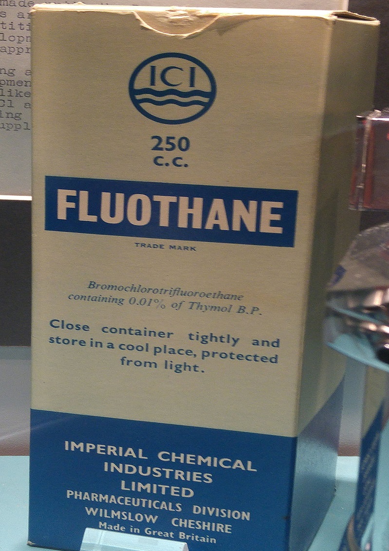 HalotanÂ (tĂ©ĹľÂ halothan, s obchodnĂ­m nĂˇzvem Fluothane), je kapalina, pĹ™Ă­jemnÄ› vonĂ­cĂ­ derivĂˇt uhlovodĂ­ku pouĹľĂ­vanĂ˝ jako anestetikum. Chemicky jde o Â 2-bromo-2-chloro-1,1,1-trifluoroetan. I kdyĹľ stĂˇle patĹ™Ă­ mezi zĂˇkladnĂ­ anestetika