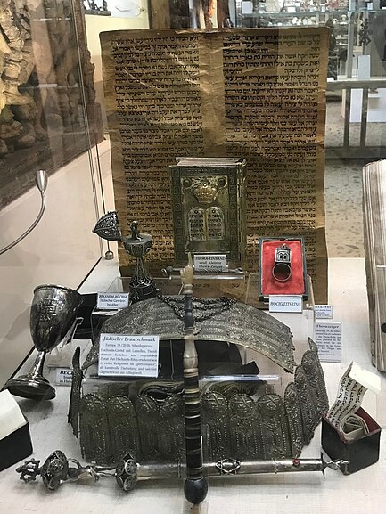 Pouzdro na Tóru a ukazovátko na Tóru. Kredit: Zde, Wikimedia Commons. Licence CC 4.0.