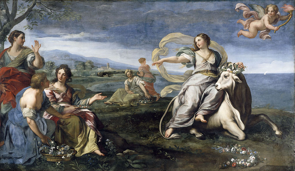 Zeus v podobě býka unáší Európu z fénického pobřeží (Libanonu), 1680 až 1685. National Gallery of Ireland. Kredit: Carlo Maratta, Wikimedia Commons.