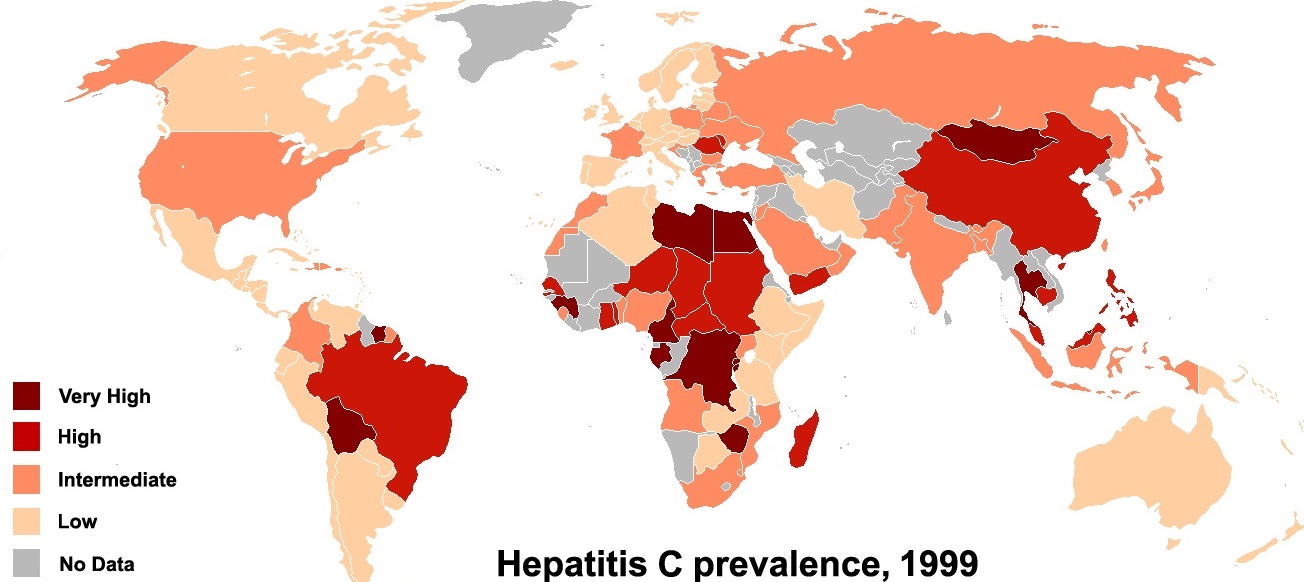 Prevalence virovĂ© hepatitidy typu C (Kredit: WHO)