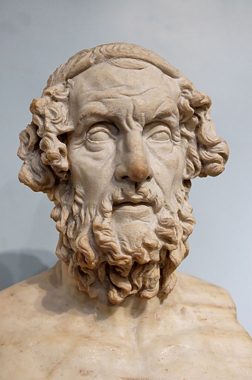 Busta Homéra, nejrozšířenějšího typu. Římská kopie helenistického originálu. Britské muzeum, GR 1805.7-3.85 (Sculpture 1825). Kredit: Marie-Lan Nguyen alias Jastrow, Wikimedia Commons. Licence CC 4.0.
