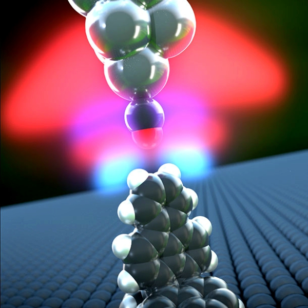 Hrot mikroskopu atomárních sil vs organická molekula. Kredit: University of Basel, Department of Physics.