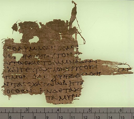 Papyrus Oxyrhynchus 3522. Fragment opisu řeckého překladu knihy Jób (42,11-12) z ranějšího 1. století před n. l. Sackler Library, Oxford. Kredit: University of Oxford, Wikimedia Commons. Public domain.