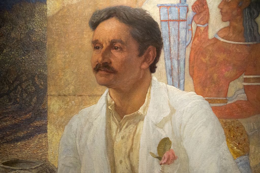 Portrét Arthura Evanse od sira Williama Richmonda, detail. Olej na plátně, 1907. Ashmolean Museum, Oxford, WA 1907.2. Kredit: Zde, Wikimedia Commons.