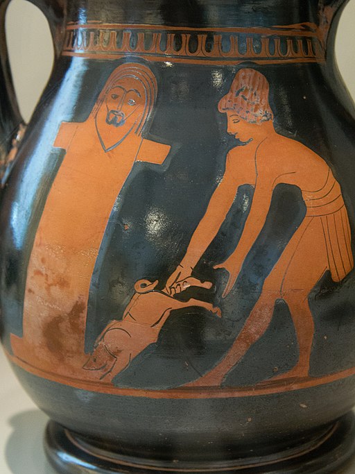 Oběť prasátka Hermovi na arkadském venkově, 470-460 před n. l. Altes Museum Berlin, Inv. 1962.62. Kredit: Zde, Wikimedia Commons