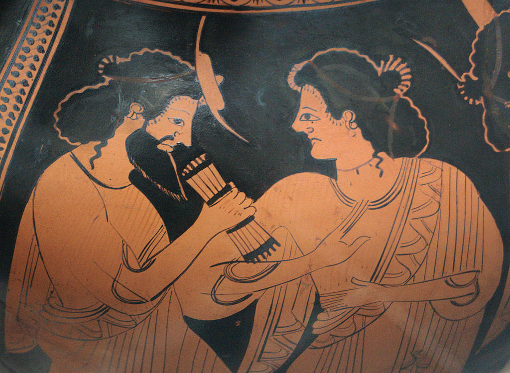 Hermés a Máia, Nikoxenos Painter, 500 před n. l. Mnichov, Inv. N. 2304. Kredit: Bibi Saint-Pol, Wikimedia Commons.