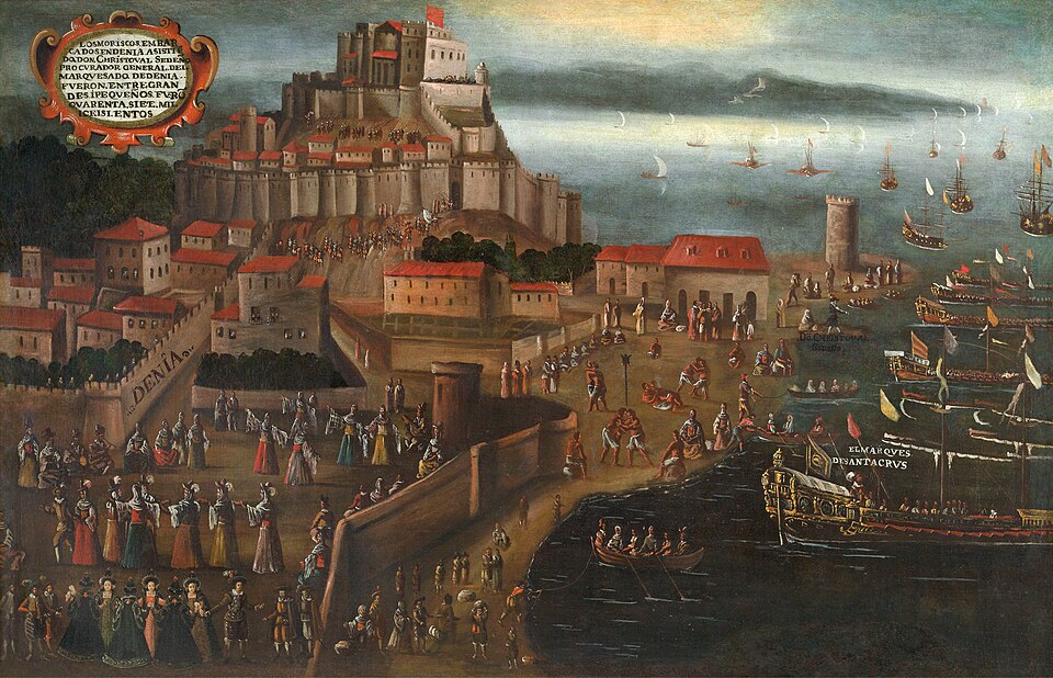 Vyhnání morisků z přístavu Denia. Kredit: Vincente Mostre (1613), Wikimedia Commons.