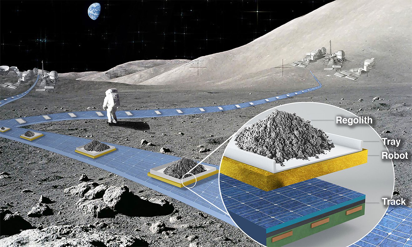 Představa lunárního levitačního dopravníku. Kredit: NASA