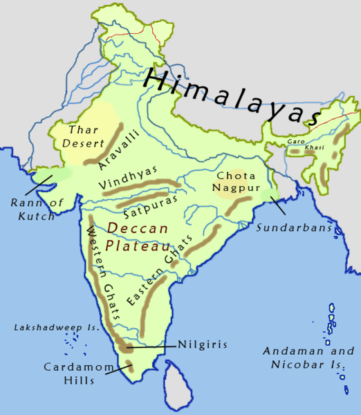 Mapka Indie s naznaÄŤenĂ­m polohy DekĂˇnskĂ© ploĹˇiny. JiĹľ podle rozlohy tĂ©to struktury mĹŻĹľeme tuĹˇit ohromnou sĂ­lu dĂˇvnĂ˝ch sopeÄŤnĂ˝ch udĂˇlostĂ­. Kredit: Nichalp, Wikipedie