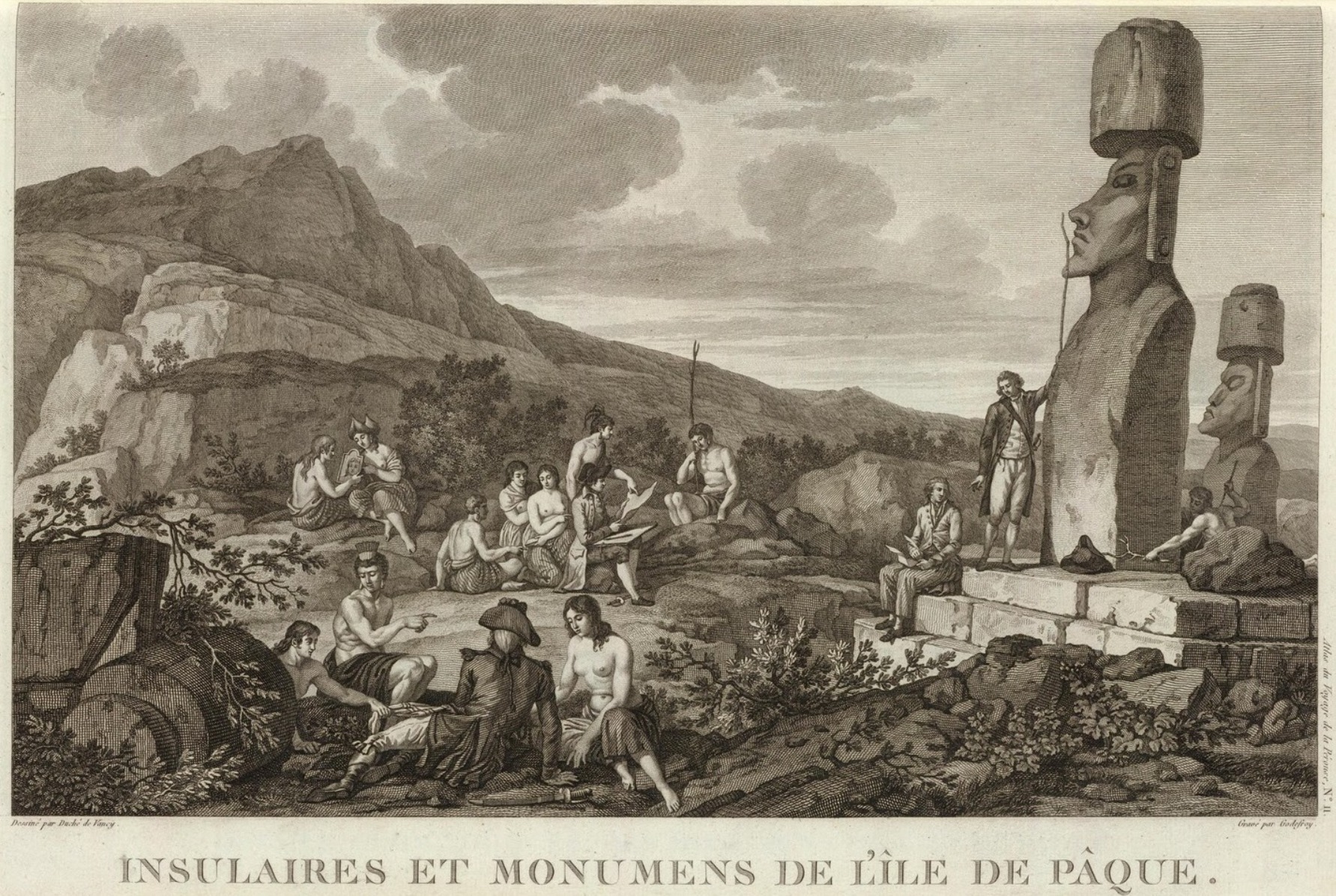 La Pérouse na Velikonočním ostrově v roce 1786. Volné dílo.