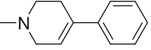 MPTP (1-Methyl-4-phenyl-1,2,3,6-tetrahydropyridine) je látka, která sama o sobě toxická není. Má schopnost ale překonávat mozkovou bariéru a až se z krve dostane do lokality substantia nigra, se z ní za asistence enzymu  MAO-B stává neurotoxin. Nenič