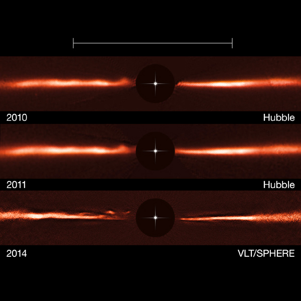 Co se to vlnĂ­ vÂ AU Microscopii? Kredit: ESO, NASA & ESA.