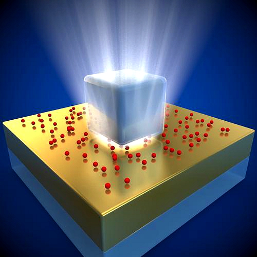 NanoantĂ©na sÂ kvantovĂ˝mi teÄŤkami. Kredit: Duke University.