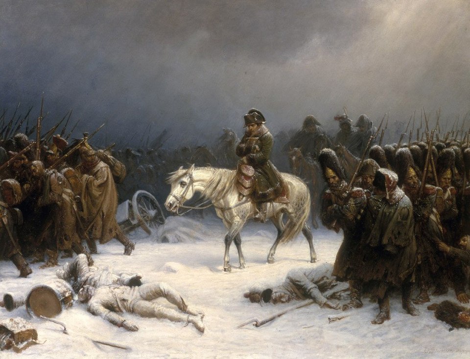 Napoleon ustupuje z Ruska. Kredit: Adolph Northen (1851), Wikimedia Commons.