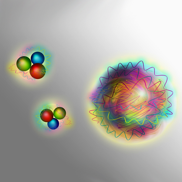 Vlevo nukleony, vpravo pĹ™Ă­zraÄŤnĂ˝ glueball. Kredit: TU Wien.