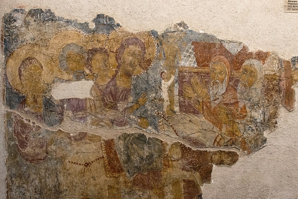 Nástěnná malba z kostela Bohorodičky v oblasti Apeiranthu, z roku 1281, detail. Kredit: Zde, Wikimedia Commons. Licence CC 4.0.
