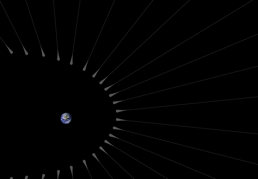 Vlasy temnĂ© hmoty sÂ koĹ™Ă­nky. Kredit: NASA / JPL-Caltech.