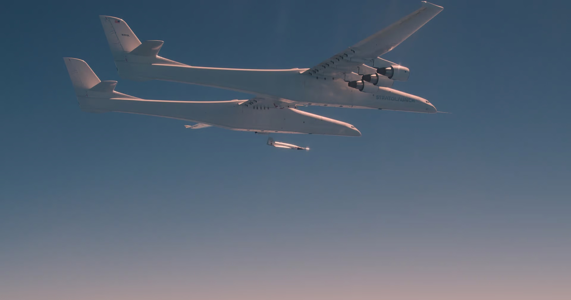 Pták Noh vypustil prototyp TA-0. Kredit: Stratolaunch / Ethan Wagner.