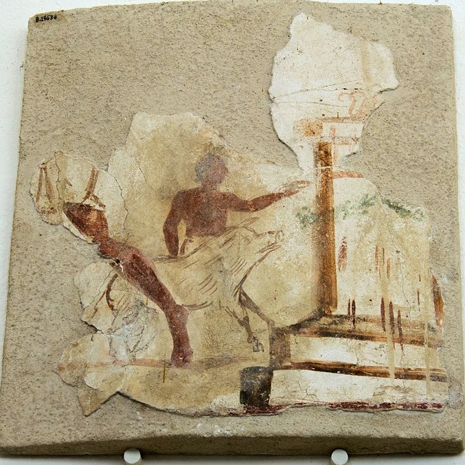 Pořádné prase vedené k oběti. Nástěnná malba z ostrova Délu, 100 před n. l. Archeologické muzeum na Délu. Kredit: Zde, Wikimedia Commons.