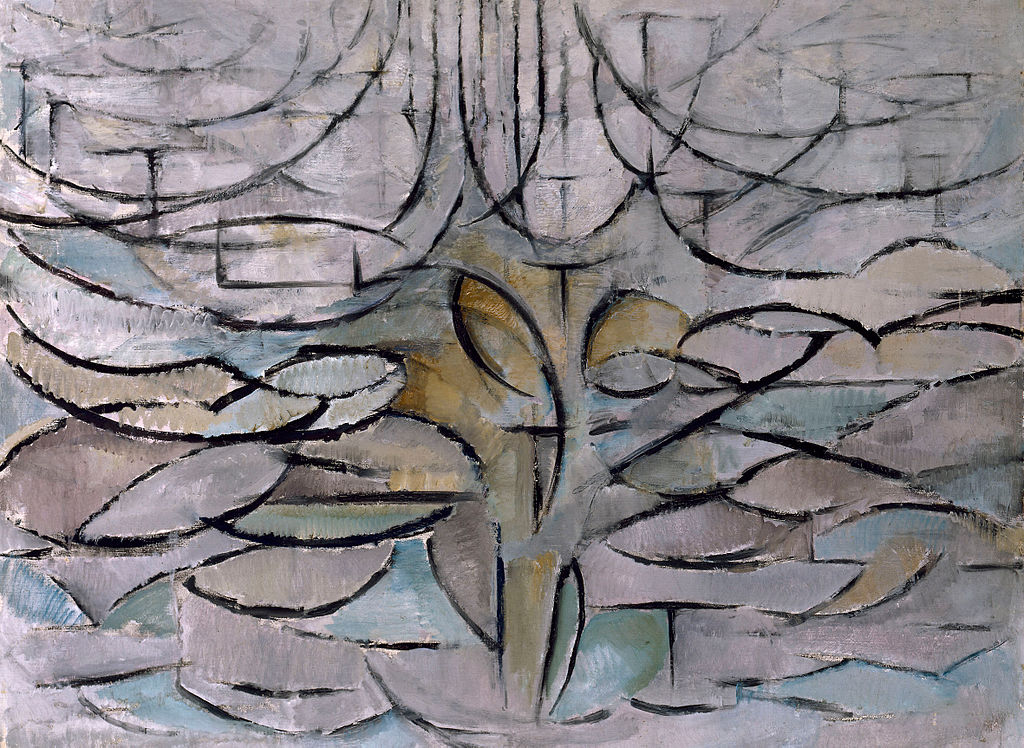 Piet Mondrian, Jabloň, 1912. Kredit: Gemeentemuseum Den Haag online catalogue via Wikimedia Commons.