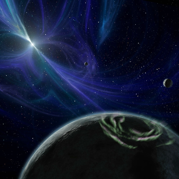 Jak asi vypadají planety pulzaru? Kredit: NASA/JPL-Caltech/R. Hurt (SSC).