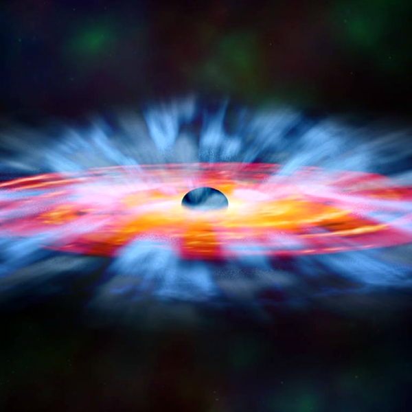 DivokĂ© vÄ›try kolem ÄŤernĂ© dĂ­ry. Kredit: NASA, and M. Weiss (Chandra X -ray Center).