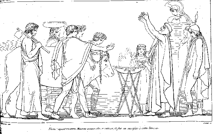 Nestór připravuje oběť. John Flaxman, ad Odyssea, z roku 1810. Kredit: Fanghong, Wikimedia Commons. Public domain.