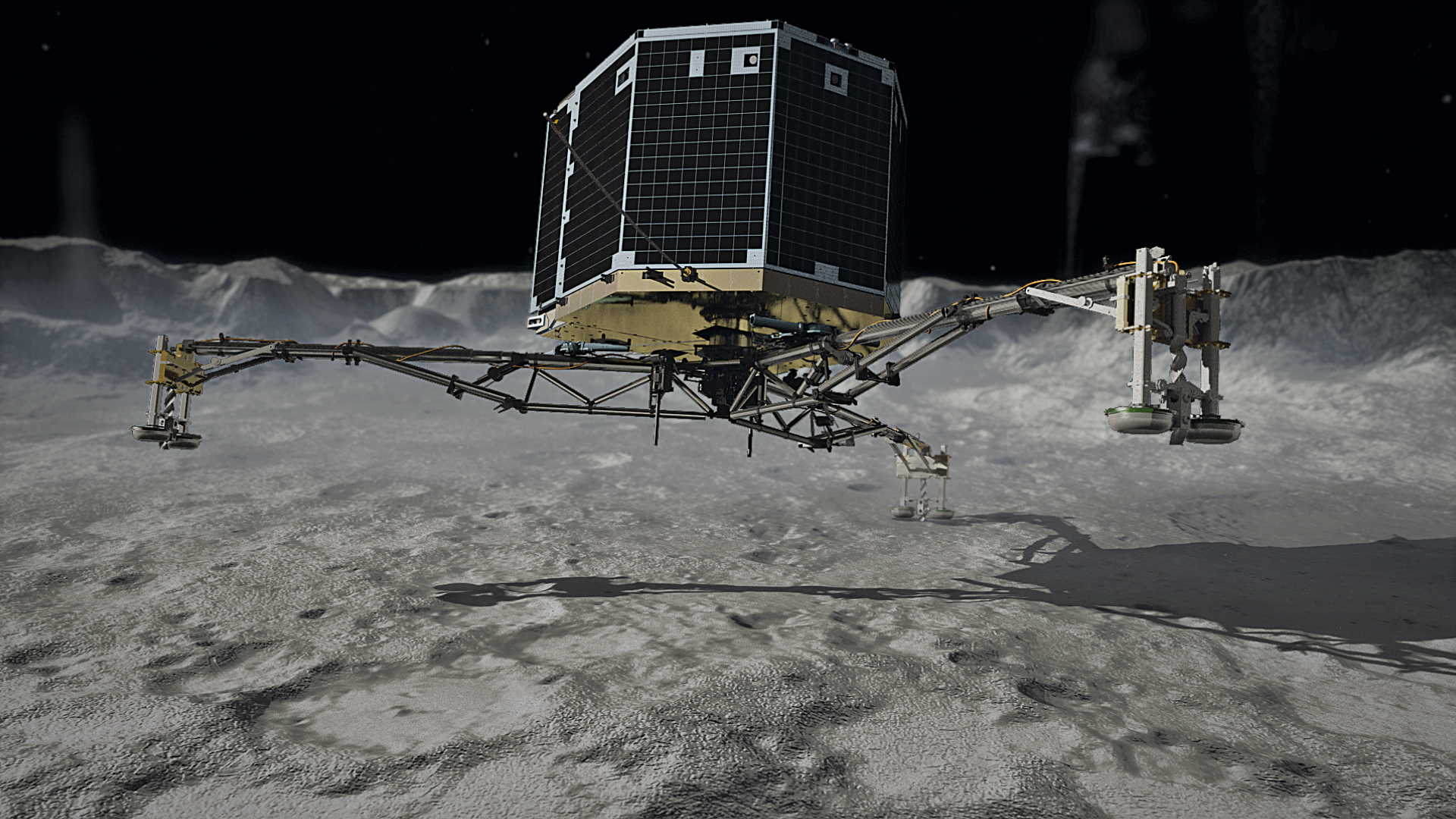 Pokud by modul Philae k pĹ™Ă­mĂ©mu zkoumĂˇnĂ­ kometĂˇrnĂ­ho jĂˇdra neselhal, mohly jsme mĂ­t poznatkĹŻ o sloĹľenĂ­ komety mnohem vĂ­ce.  (Kredit: DLR, ESA, CC-BY 3.0)