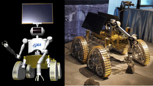 Robot pro budoucĂ­ lunĂˇrnĂ­ zĂˇkladnu. Vlevo pĹ™edpoklĂˇdanĂˇ finĂˇlnĂ­ podoba, vpravo rozpracovanĂ˝ prototyp.  Zdroj:web-japan.org