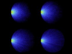 Simulace světelných cest v kruhovém systému s různými stupni opacity (schopnosti tělesa pohlcovat záření). Světlo přichází zleva v různých úhlech. Kredit: Romain Pierret & Romolo Savo, 2017