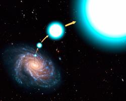 Hvězda vystřelená z Mléčné dráhy, i když nikoliv relativisticky. Kredit: NASA, ESA, and G. Bacon (STScI).
