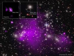 Pozorování nejvzdálenějšího aktivního jádra galaxie a obří černé díry v galaxii UHZ1 (zdroj NASA).