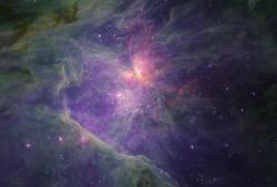 Mlhovina v Orionu na snímku NIRCam Webboa dalekohledu. Kredit: NASA, ESA, CSA / Science leads and image processing: M. McCaughrean, S. Pearson. CC BY-SA 4.0.