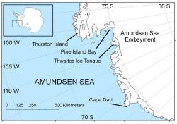 Amundsenovo moře a oblast označovaná jako „ASE“ (Amundsen Sea Embayment). Autor: Polargeo, veřejná doména.