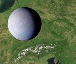 Enceladus je velmi malé kosmické těleso, v průměru má jen zhruba 500 km. (c) Tomáš Petrásek