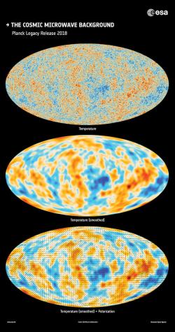 Reliktní záření vesmír podle data observatoře Planck z roku 2018. Kredit: ESA.