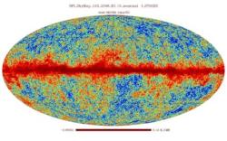 Také na datech sondy Planck pás Mléčné dráhy vidíme. Zdroj: https://irsa.ipac.caltech.edu/
