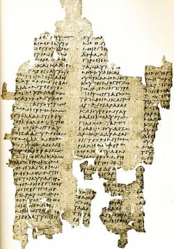 Zachovaný fragment opisu Antifontova díla, Egypt, 3. století n. l. Kredit: Wikimedia Commons.