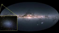 Mléčná dráha a galaxie Leo I. Kredit: ESA/Gaia/DPAC; SDSS (inset).