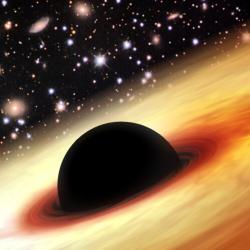 Extrémní kvasar v pradávném vesmíru. Kredit: Zhaoyu Li/ NASA/ JPL-Caltech/ Misti Mountain Observatory.