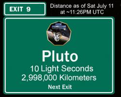 Stav ze soboty 11.7. Sonda byla vzdálena necelé tři miliony km od planetky, což dělá 10 světelných sekund.  Kredit: NASA/JPL/JHUAPL/New Horizons