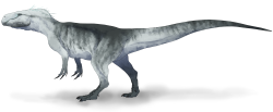 Současná představa o vzezření alosauroidního teropoda druhu Xuanhanosaurus qilixiaensis, žijícího v době před asi 165 miliony let na území současné Číny. Tento menší až středně velký teropod kráčel pouze po zadních, ačkoliv jeho přední končetiny byly na poměry dravých dinosaurů relativně silné a dlouhé. Kredit: Audrey.m.horn; Wikipedia (CC BY-SA 4.0)