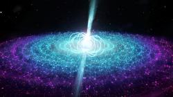– Neutronová hvězda Swift J0243.6+6124 se silným magnetickým polem a polárními výtrysky. Kredit: ICRAR/University of Amsterdam.