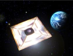 Zatím jediná fungující sluneční plachetnice byla japonská sonda Ikaros, která po startu ze Země doletěla až k Venuši a proletěla okolo ní (zdroj JAXA).