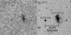 Okolí supernovy SN 2016iet. Vlevo před explozí, vpravo po explozi. Kredit: GEMINI Observatory.