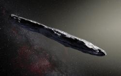 Oumuamua jako výstřední kosmický balvan. Kredit: ESO/M. Kornmesser.