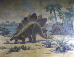 Silně zastaralá rekonstrukce stegosaura od výtvarníka Charlese R. Knighta z roku 1927. V dané době se ještě na tohoto tyreoforního dinosaura pohlíželo jako na nemotorného a velmi pomalu se pohybujícího tvora. Kredit: Charles R. Knight; Wikipedia (volné dílo)
