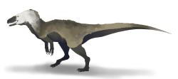 Představa o možné podobě teropoda druhu Lourinhanosaurus antunesi, založená na fosilních pozůstatcích kostry typového exempláře ML 370. Zobrazené tělesné opeření je však pouze spekulativní. Kredit: Audrey.m.horn; Wikipedia (CC BY-SA 4.0)