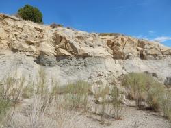 Sedimenty souvrství Ojo Alamo v oblasti Bisti Wilderness na severozápadě Nového Mexika (USA). Byli tu skutečně objeveni první prokazatelně paleocenní (neptačí) dinosauři? Kredit: Kent G. Budge; Wikipedia (CC0)
