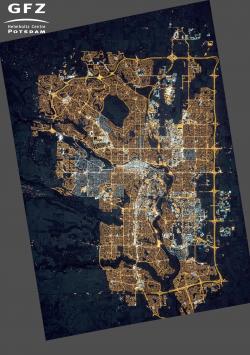Noční Calgary v říjnu 2015. Snímek z paluby ISS. Kredit: NASA's Earth Observatory/Kyba, GFZ.